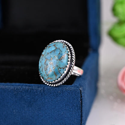 Copper Turquoise Ring, Oval Turquoise Ring, Handmade Ring, Oval Shape, Gemstone Ring, December Birthstone