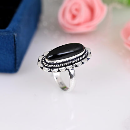 Black Onyx Ring, Large Black Onyx Ring, Black Onyx Jewelry, Gemstone Jewelry, Natural Stone, Cocktail Ring, Silver Black Onyx Ring, Gift