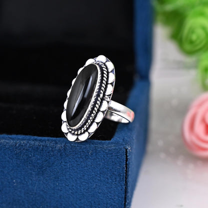 Black Onyx Ring, Large Black Onyx Ring, Black Onyx Jewelry, Gemstone Jewelry, Natural Stone, Cocktail Ring, Silver Black Onyx Ring, Gift