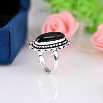 Black Onyx Ring, Large Black Onyx Ring, Black Onyx Jewelry, Gemstone Jewelry, Natural Stone, Cocktail Ring, Silver Black Onyx Ring, Gift