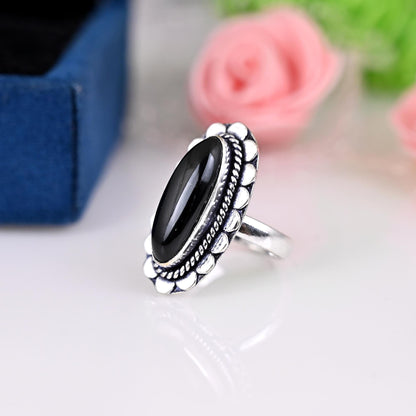 Black Onyx Ring, Large Black Onyx Ring, Black Onyx Jewelry, Gemstone Jewelry, Natural Stone, Cocktail Ring, Silver Black Onyx Ring, Gift