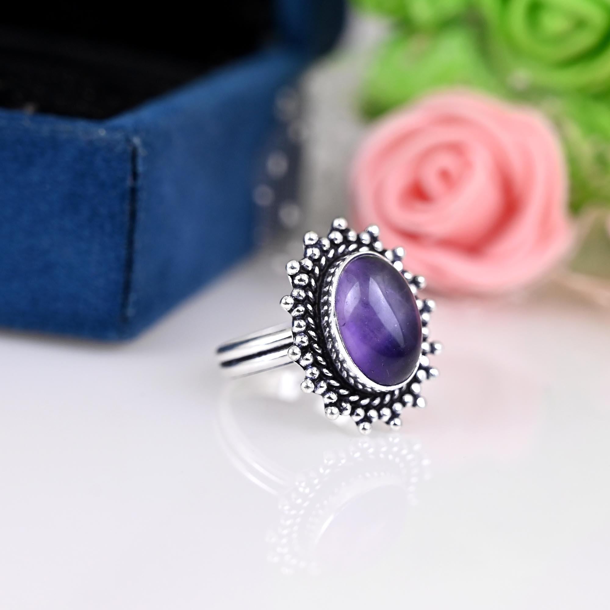 Purple Amethyst Ring, Dainty Amethyst Ring, Genuine Amethyst Ring, Statement Ring, Boho Ring, Oval Amethyst Ring, Birthstone Ring