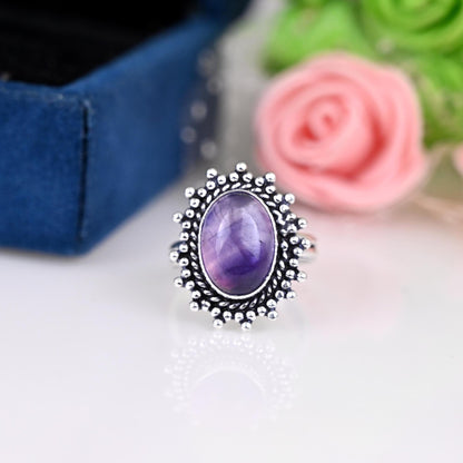 Purple Amethyst Ring, Dainty Amethyst Ring, Genuine Amethyst Ring, Statement Ring, Boho Ring, Oval Amethyst Ring, Birthstone Ring