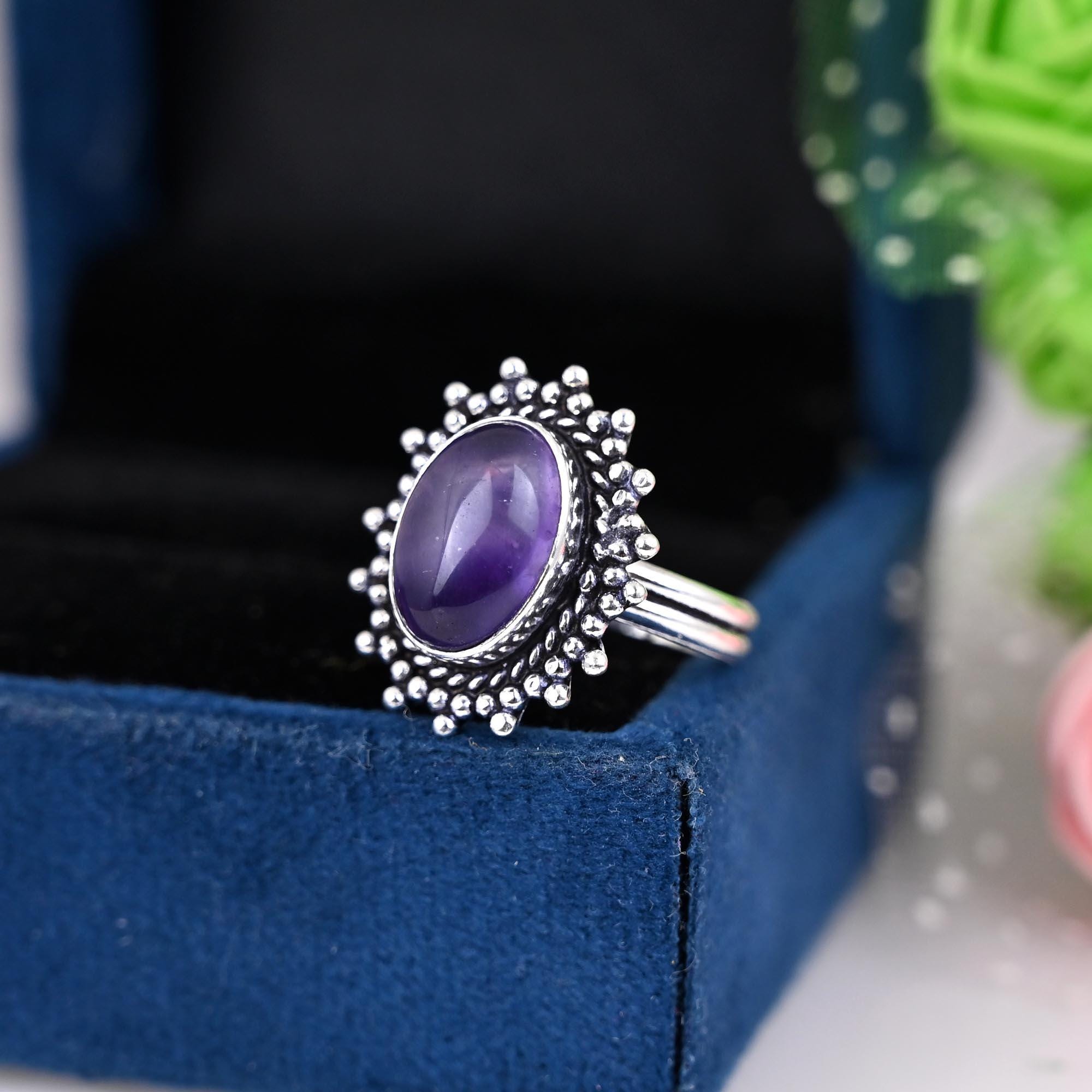 Purple Amethyst Ring, Dainty Amethyst Ring, Genuine Amethyst Ring, Statement Ring, Boho Ring, Oval Amethyst Ring, Birthstone Ring