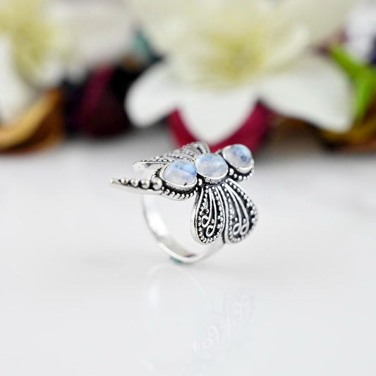 Moonstone Ring Silver Butterfly Ring, 925 Sterling Silver  Women Jewelry Gifts, Gift for Her, Mom Gift