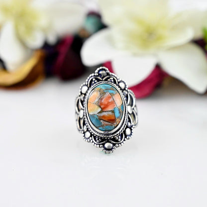 Oyster Turquoise Ring, Copper Turquoise Ring, 925 Sterling Silver Ring, Boho Turquoise Ring, Statement Ring, Ring for Women, Promise Ring