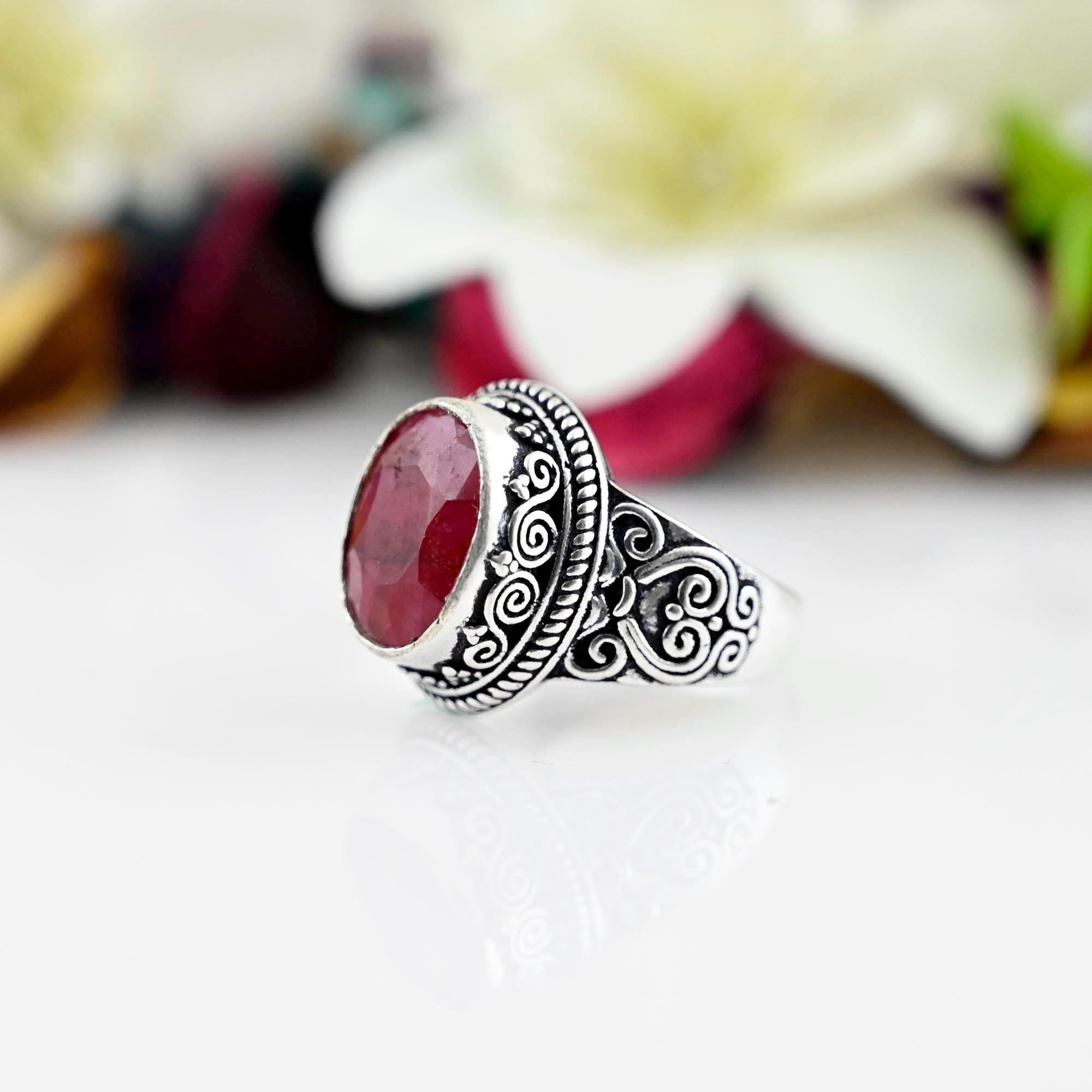 Ruby Stone Ring, Oval Shape Ring , Statement Ring, Faceted Gemstone Ring, Handmade Jewelry ,Designer Ring, Gift For Anniversary