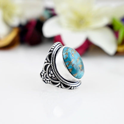 Genuine Turquoise Ring, Silver Turquoise Ring, Copper Turquoise Ring, Sterling Silver Ring, Blue Ring, Boho Turquoise Ring, Turquoise Ring