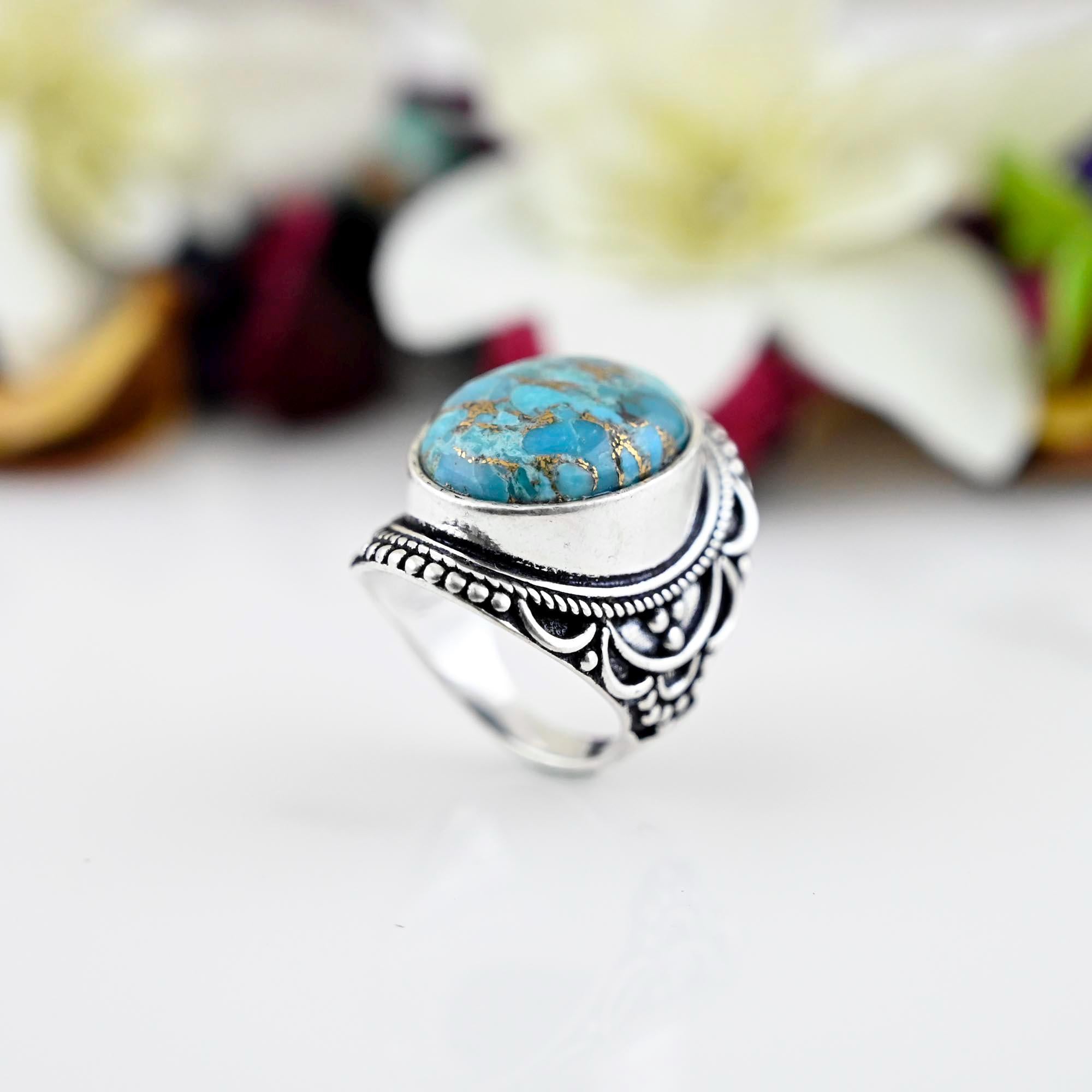 Genuine Turquoise Ring, Silver Turquoise Ring, Copper Turquoise Ring, Sterling Silver Ring, Blue Ring, Boho Turquoise Ring, Turquoise Ring