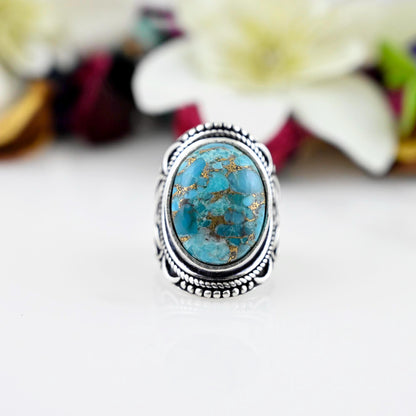 Genuine Turquoise Ring, Silver Turquoise Ring, Copper Turquoise Ring, Sterling Silver Ring, Blue Ring, Boho Turquoise Ring, Turquoise Ring