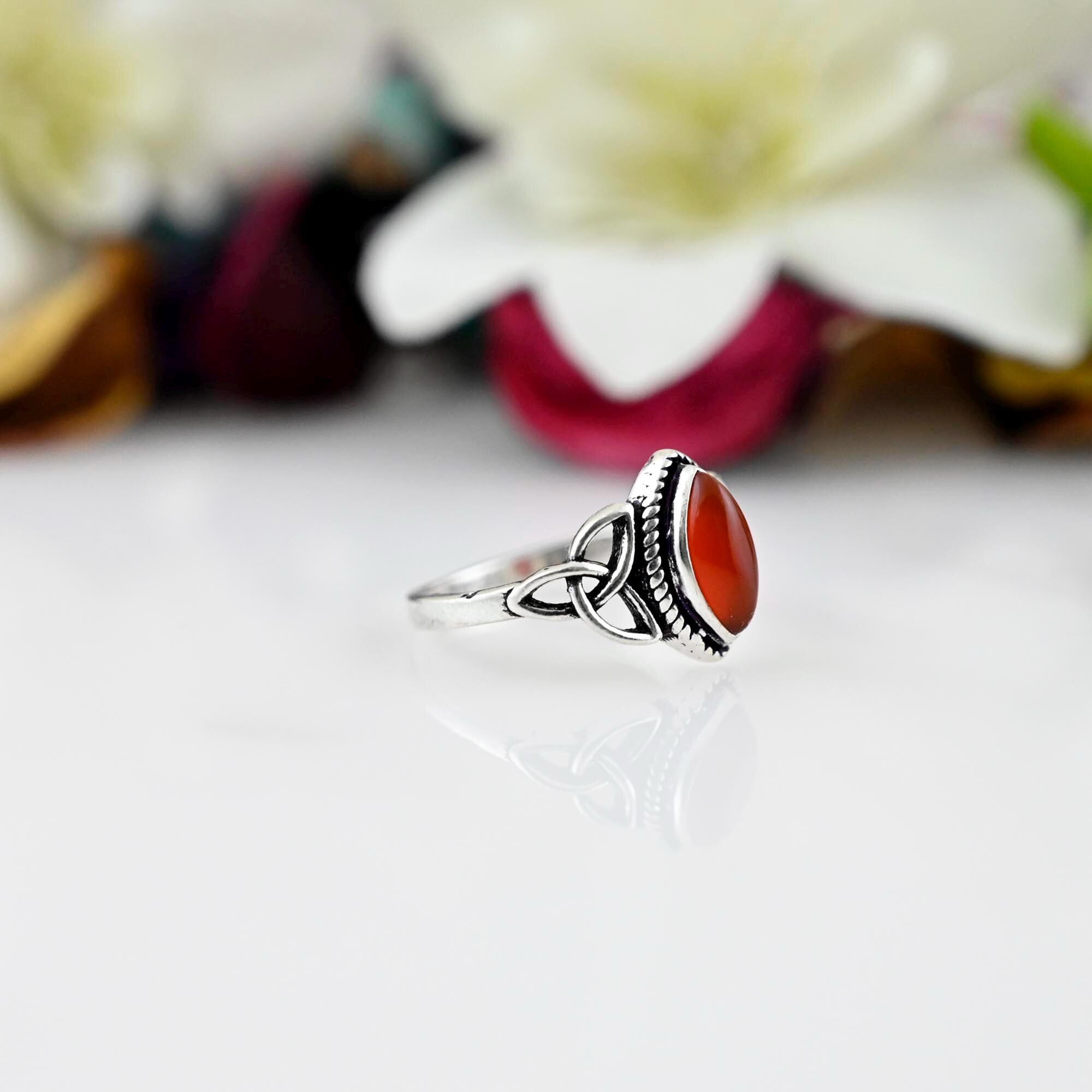 Red Carnelian 925 Sterling Silver Jewelry Ring Gemstone Ring Red Silver Boho Handmade Statement Ring For Women