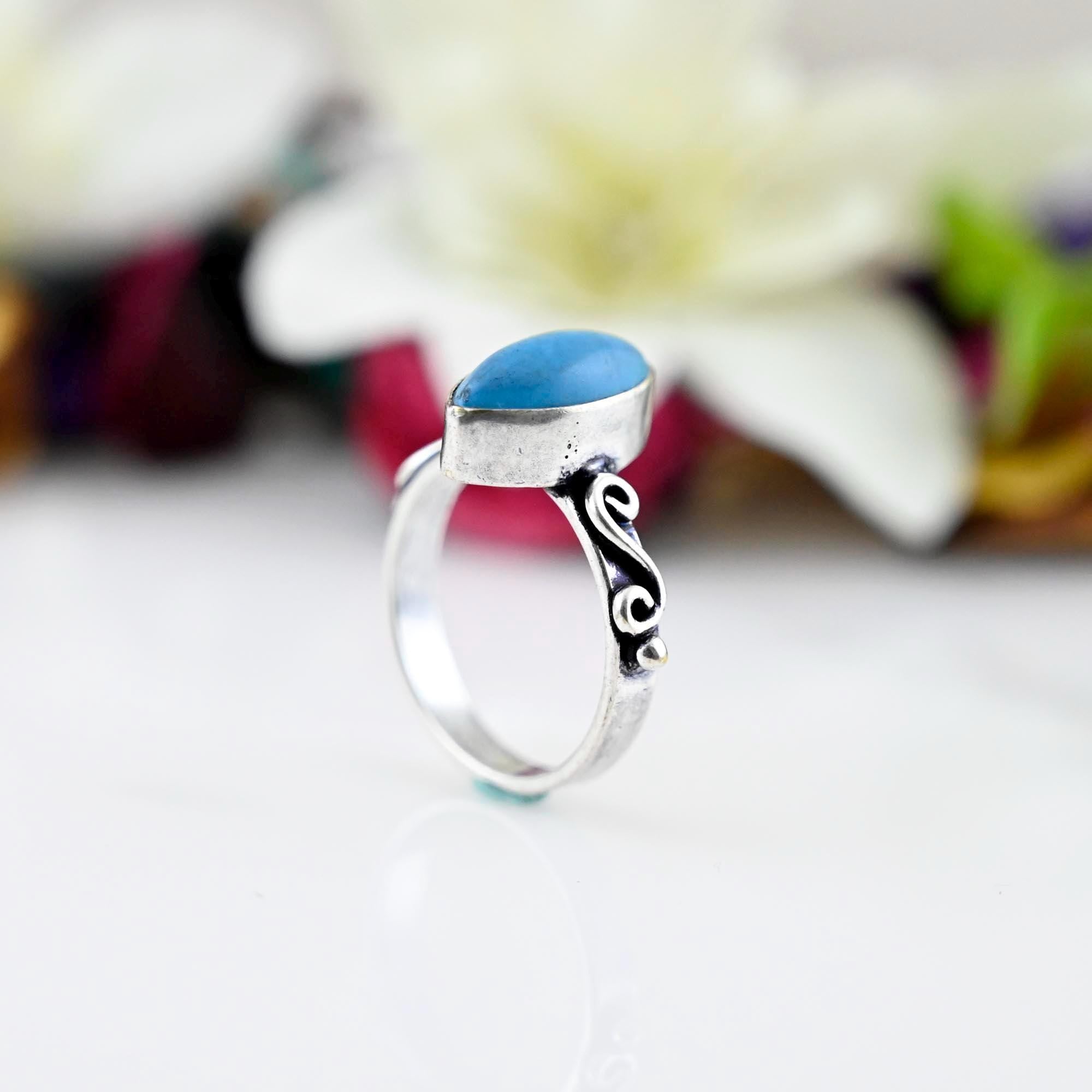 Turquoise Marquise Ring, Dainty Turquoise Ring, Turquoise Ring, Sterling Silver Ring, Boho Turquoise Ring, Gift for Her, urquoise Ring Women