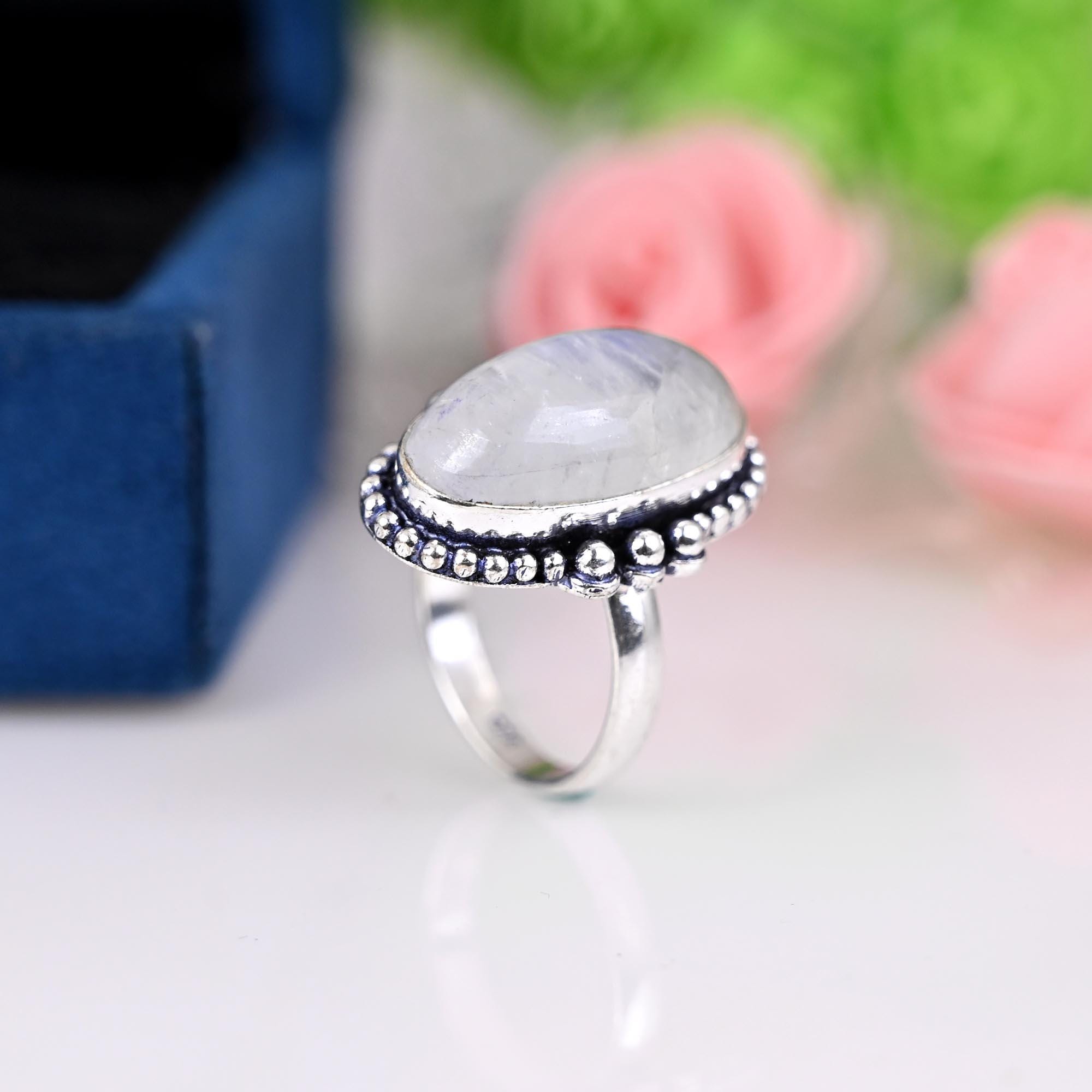 Rainbow Moonstone Ring, Blue Fire Moonstone Ring, Oval Moonstone Ring, Women Rainbow Moonstone Ring, Moonstone Engagement Ring, Promise Ring