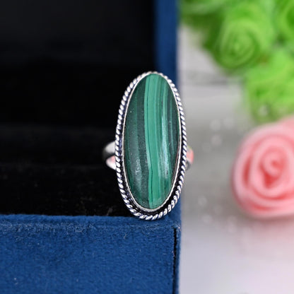 Boho Malachite Ring, Silver Malachite Ring, Malachite Ring, 925 Silver Ring, Sterling Silver Ring, Green Stone Ring, Mother's Day Gift