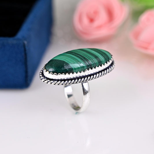 Real Malachite Ring, Malachite Ring for Men, Oval Malachite Ring, Handmade Malachite Ring for Women, 925 Sterling Silver Ring, Promise Ring