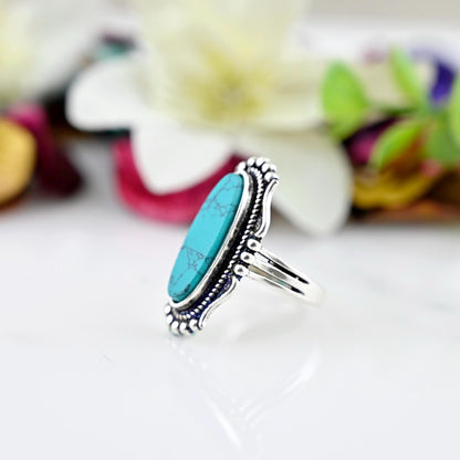 Turquoise Ring, Sterling Silver Ring for Women, Statement Ring with Stone, Boho Ring, Gemstone Ring, Bohemian Wanderlust Jewelry