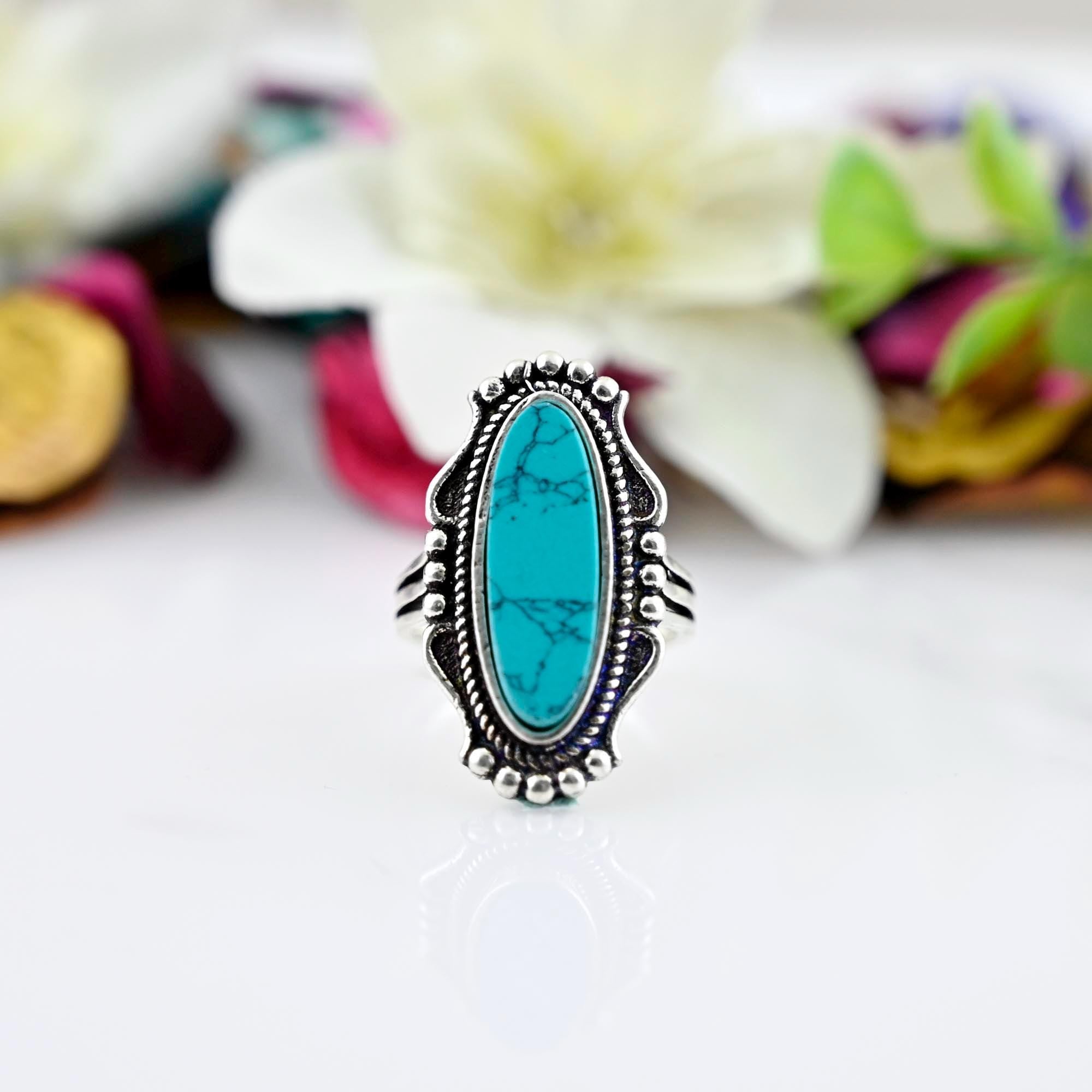 Turquoise Ring, Sterling Silver Ring for Women, Statement Ring with Stone, Boho Ring, Gemstone Ring, Bohemian Wanderlust Jewelry