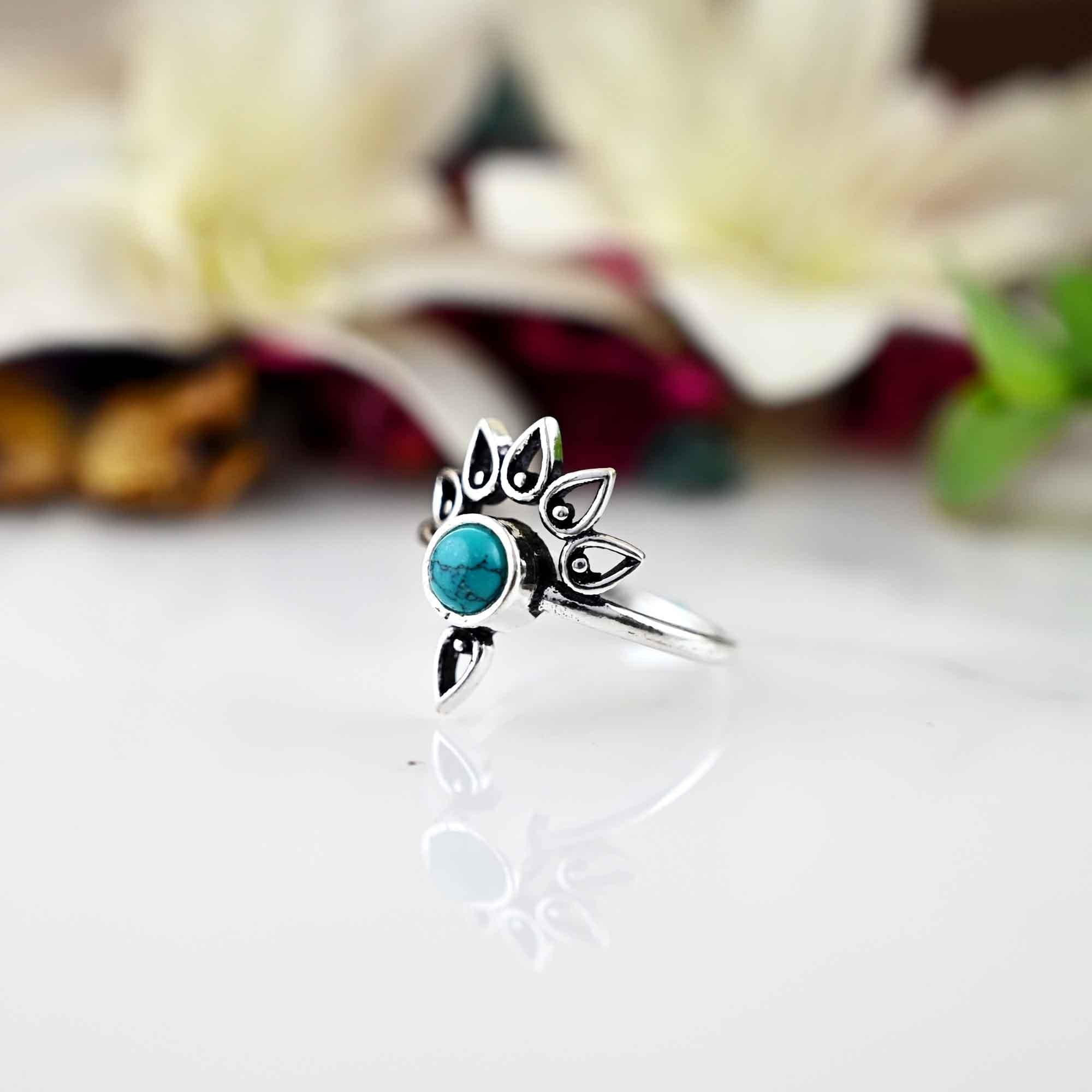 Dainty Turquoise Ring, Boho Rings, Crown Ring, Turquoise Statement Ring, Crown Stacking Ring, Stackable Turquoise Ring Bridesmaid gift