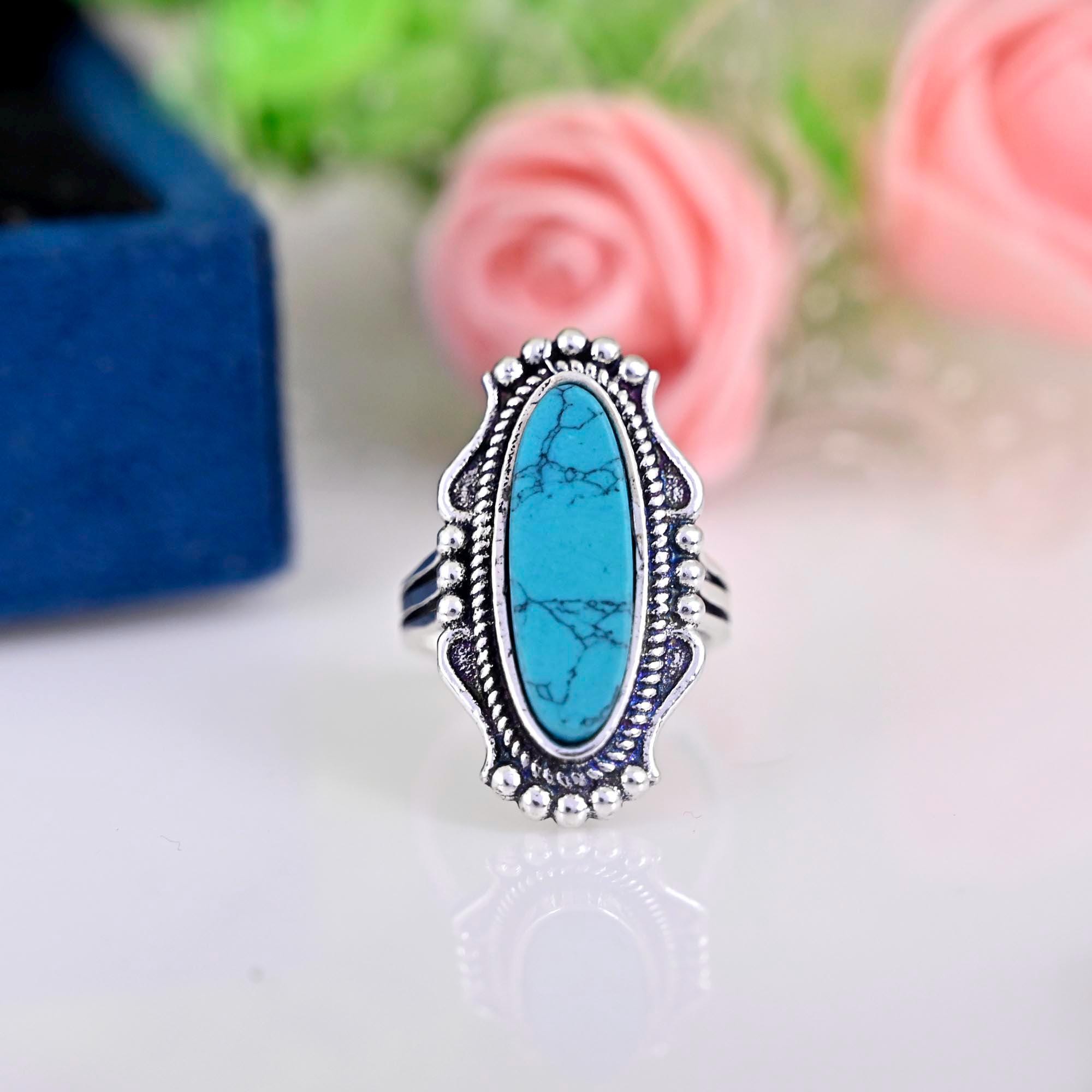 Turquoise Ring, Sterling Silver Ring for Women, Statement Ring with Stone, Boho Ring, Gemstone Ring, Bohemian Wanderlust Jewelry