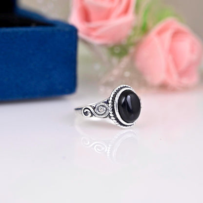 Black onyx ring, Silver onyx ring, Oval Stone Ring, Sterling onyx ring, Onyx stone ring, Onyx jewelry, Black stone ring, Gift for her