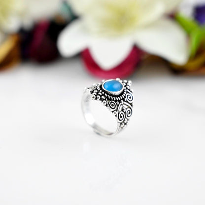 Aqua Chalcedony Gemstone Solid 925 Sterling Silver Designer  Ring Jewelry- March Birthstone