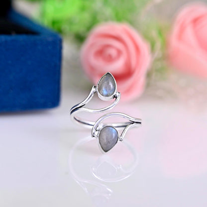 Double Labradorite 925 Sterling Silver, Boho Ring, Natural Gemstones Adjustable Ring Statement jewellery Ring, Boho Unique Fashion Jewelry