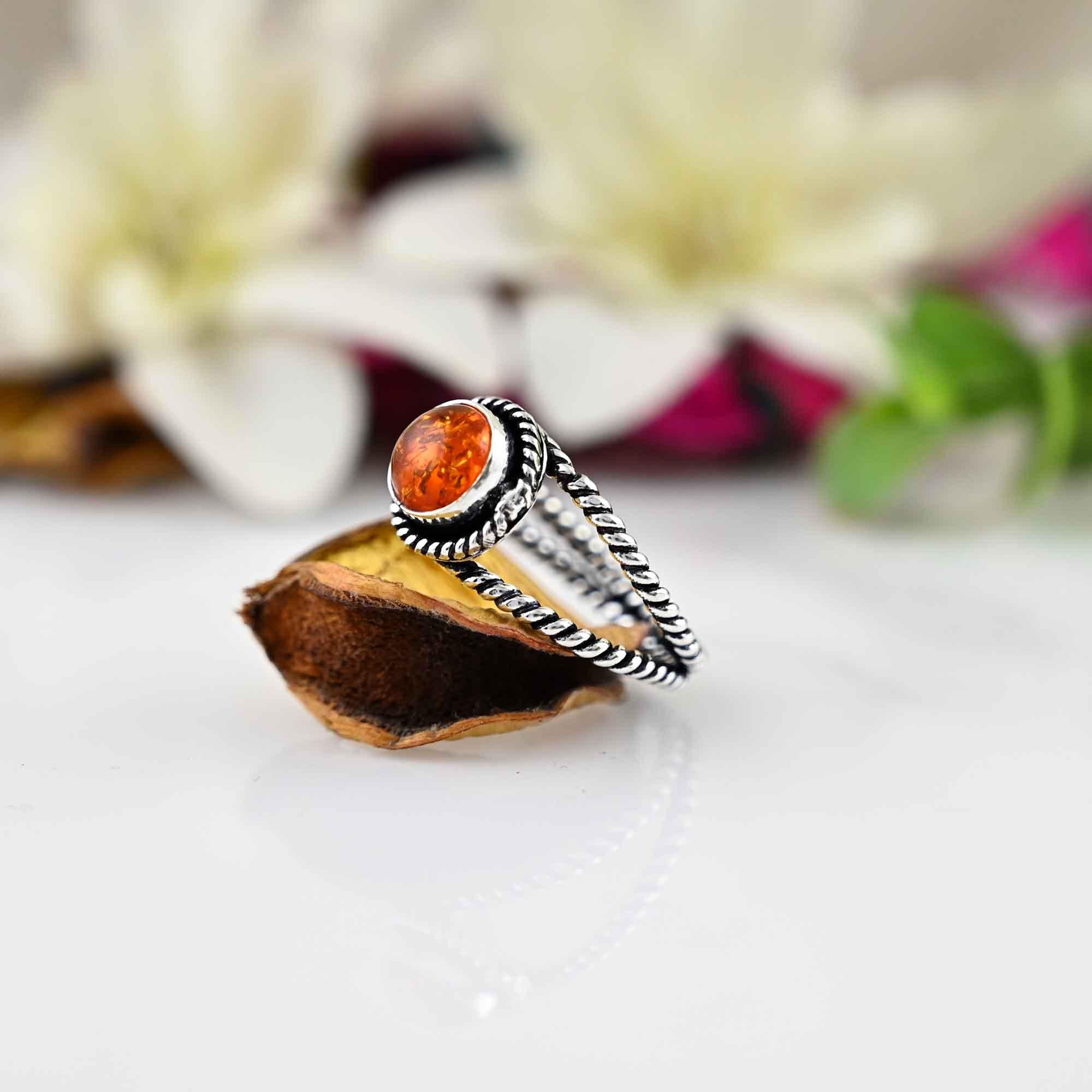 Natural Baltic Cognac Amber Ring, Gemstone Ring,Best Gift For Her, Amber Jewelry, 925 Sterling Silver Ring, Statement Jewelry,Statement Ring