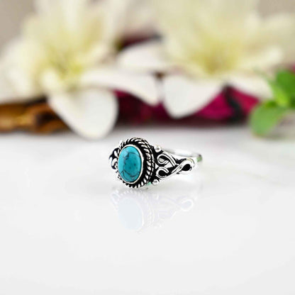 Turquoise Oval Ring, Dainty Turquoise Ring, Turquoise Ring, Sterling Silver Ring, Boho Turquoise Ring, Gift for Her,Turquoise Ring Women