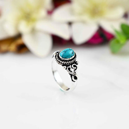 Turquoise Oval Ring, Dainty Turquoise Ring, Turquoise Ring, Sterling Silver Ring, Boho Turquoise Ring, Gift for Her,Turquoise Ring Women