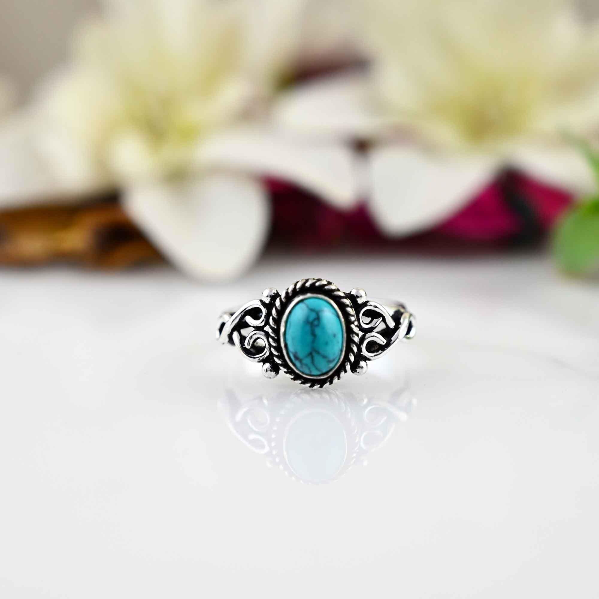 Turquoise Oval Ring, Dainty Turquoise Ring, Turquoise Ring, Sterling Silver Ring, Boho Turquoise Ring, Gift for Her,Turquoise Ring Women