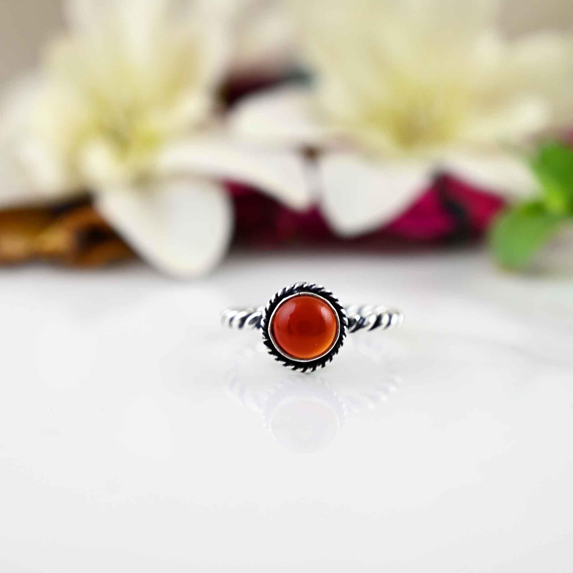 Genuine Red Carnelian Ring in Sterling Silver, Gemstone Ring, Tiny Carnelian Ring, Red, Modern, Simple, Everyday, Gift, Gemstone Jewelry,