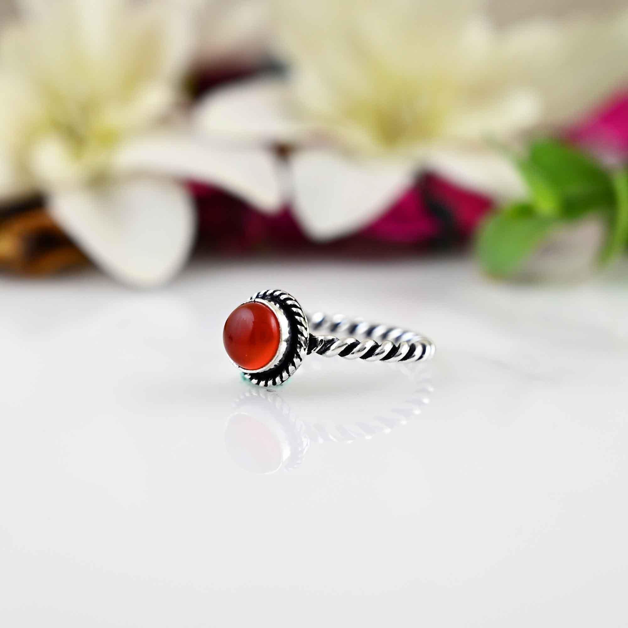 Genuine Red Carnelian Ring in Sterling Silver, Gemstone Ring, Tiny Carnelian Ring, Red, Modern, Simple, Everyday, Gift, Gemstone Jewelry,