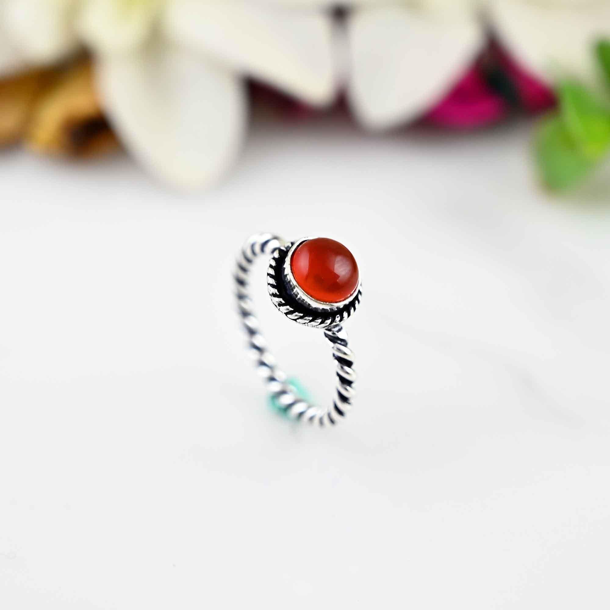 Genuine Red Carnelian Ring in Sterling Silver, Gemstone Ring, Tiny Carnelian Ring, Red, Modern, Simple, Everyday, Gift, Gemstone Jewelry,