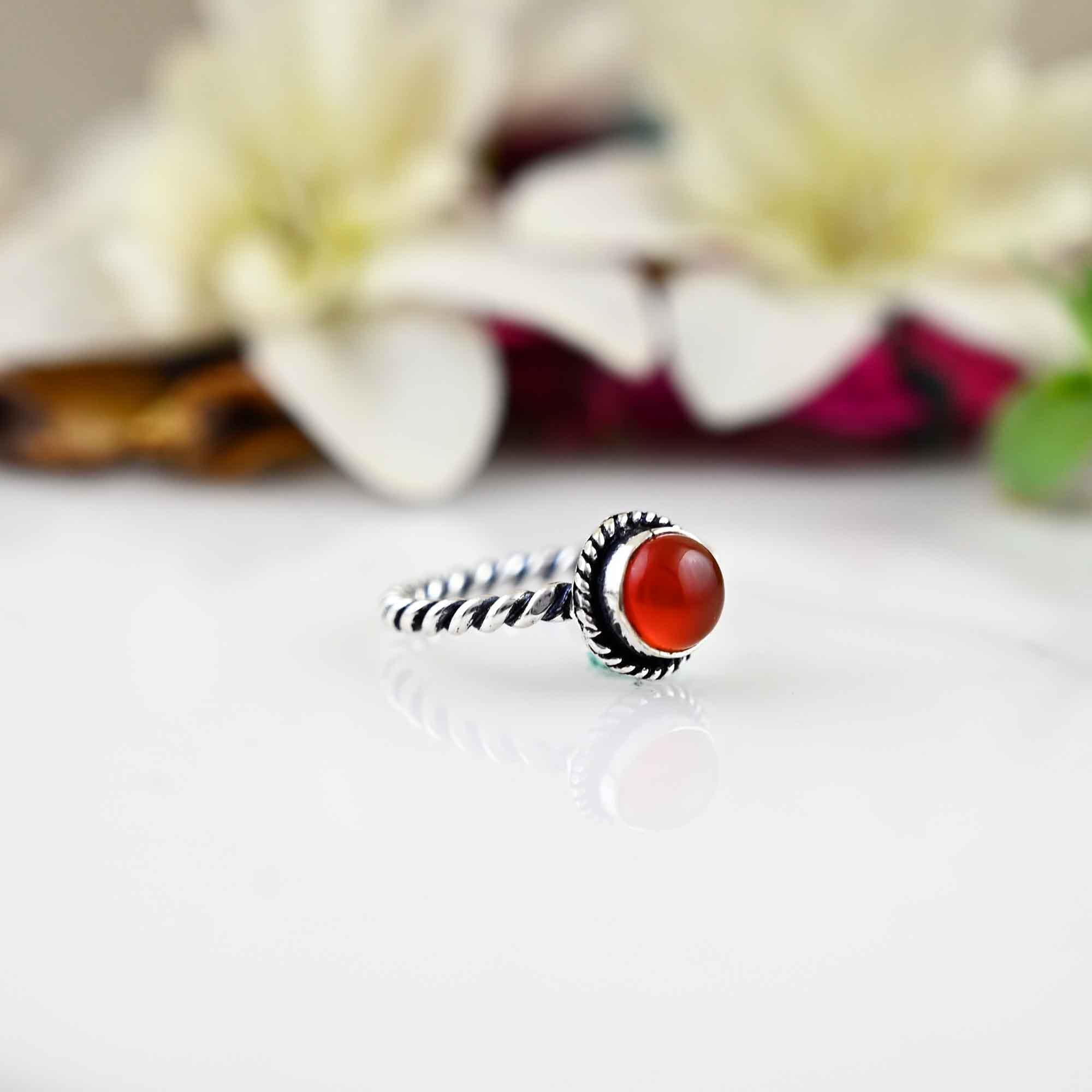 Genuine Red Carnelian Ring in Sterling Silver, Gemstone Ring, Tiny Carnelian Ring, Red, Modern, Simple, Everyday, Gift, Gemstone Jewelry,