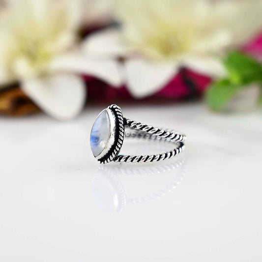 Dainty Rainbow Moonstone Ring, Marquise Ring, Sterling Silver Ring, Moonstone Ring, Jewelry For Women, Engagement Ring, Gift for Her