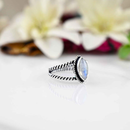 Dainty Rainbow Moonstone Ring, Marquise Ring, Sterling Silver Ring, Moonstone Ring, Jewelry For Women, Engagement Ring, Gift for Her