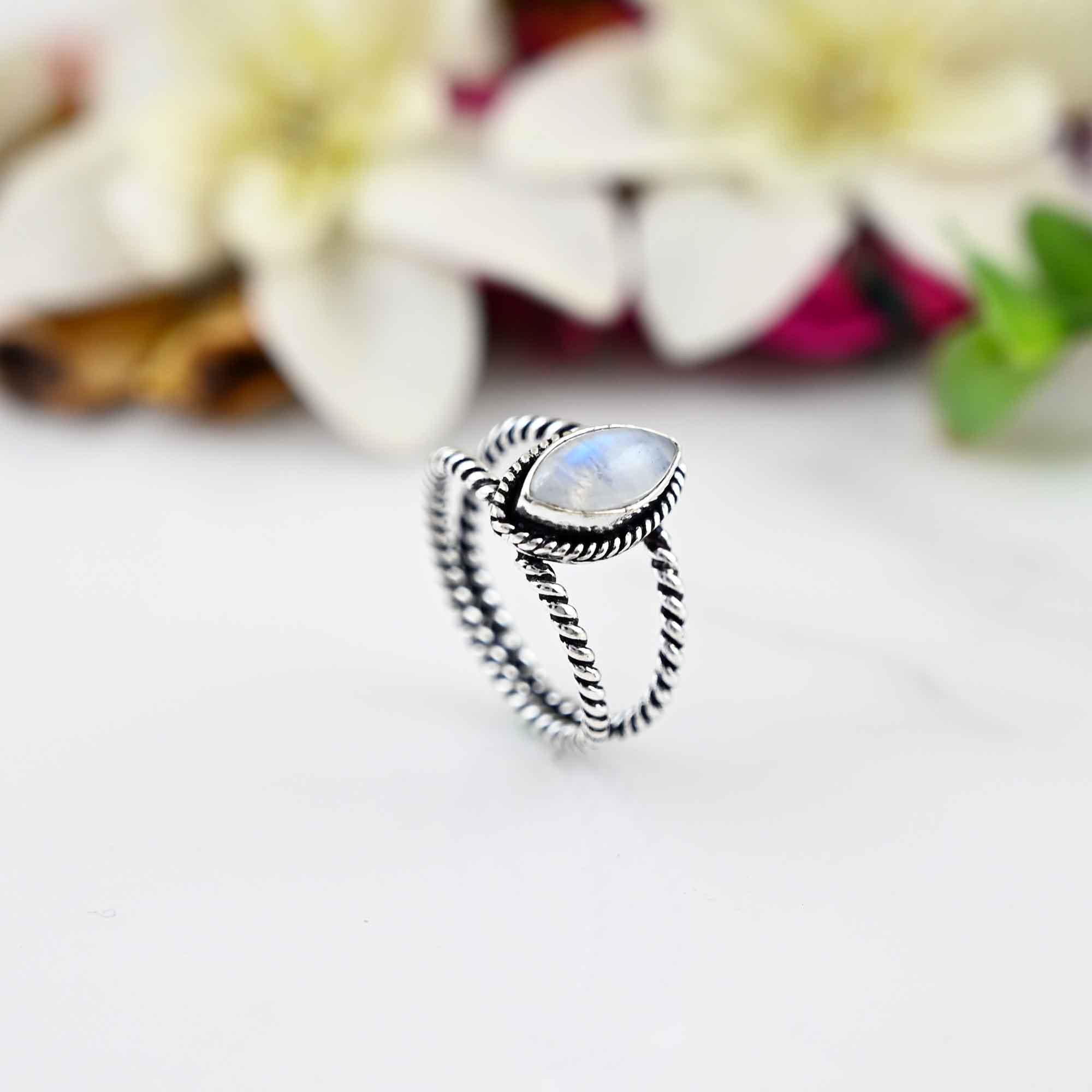 Dainty Rainbow Moonstone Ring, Marquise Ring, Sterling Silver Ring, Moonstone Ring, Jewelry For Women, Engagement Ring, Gift for Her