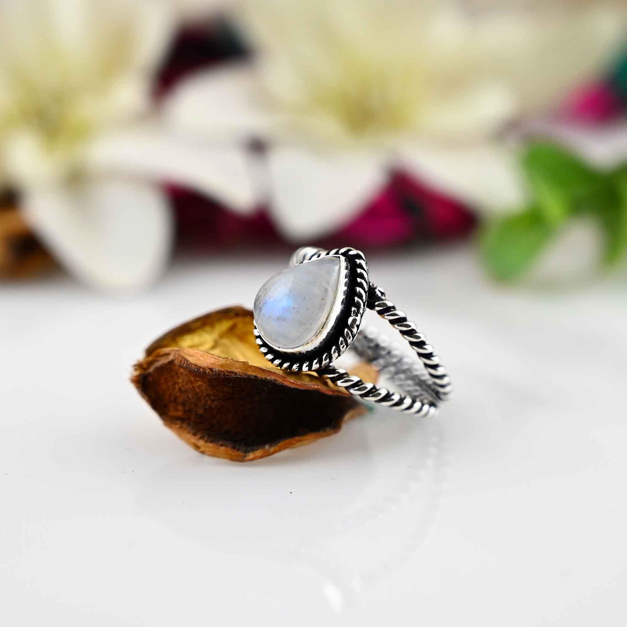 Rainbow Moonstone Silver Ring, 925 Sterling Silver Ring, Moonstone Pear Ring, Moonstone Jewelry, Dainty Silver Ring, Gifts for Women