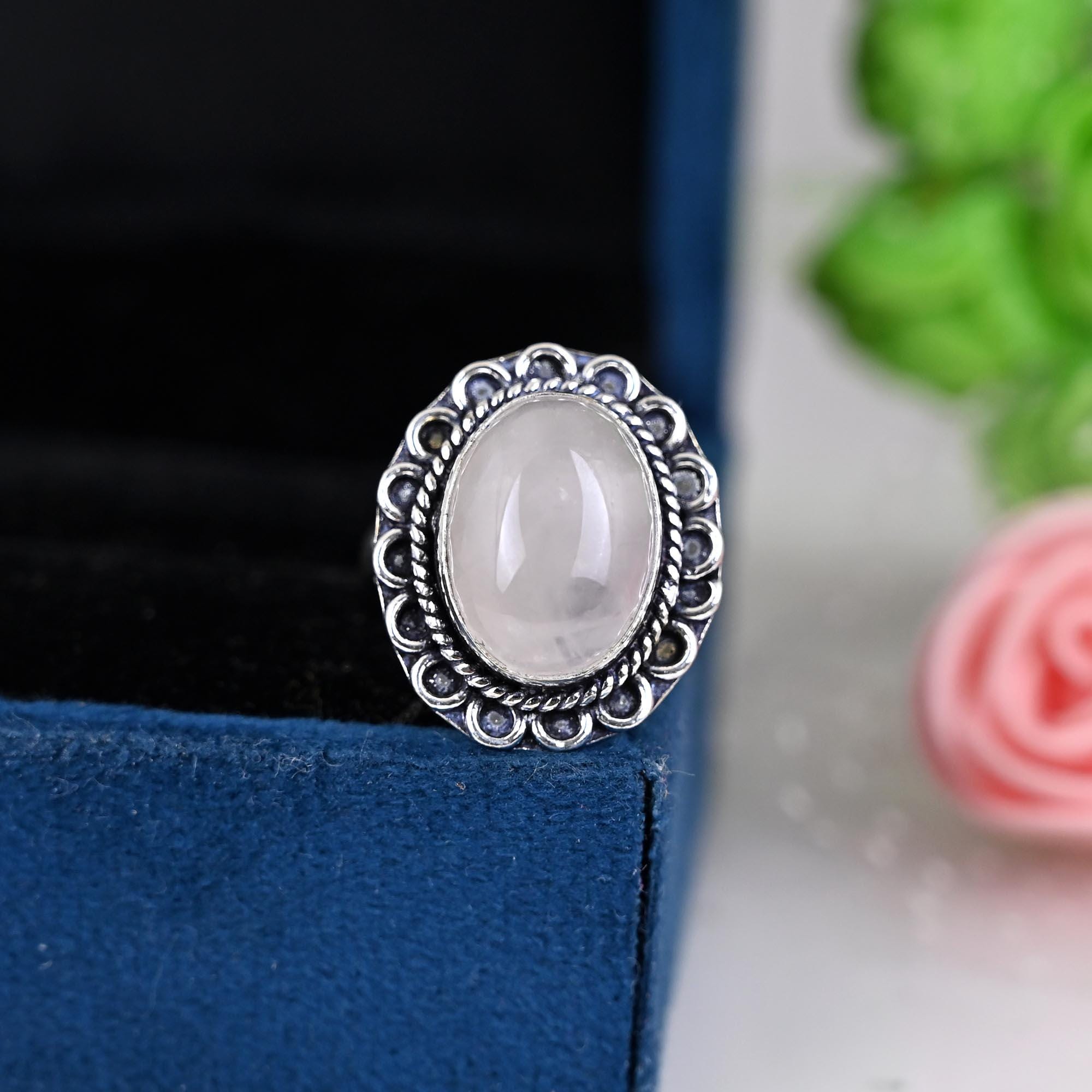 Rose Quartz Oval Ring, Gemstone,  Natural, Sterling Silver 925, Boho, Dainty, Jewelry, Handmade, Beautiful,January, Birthstone