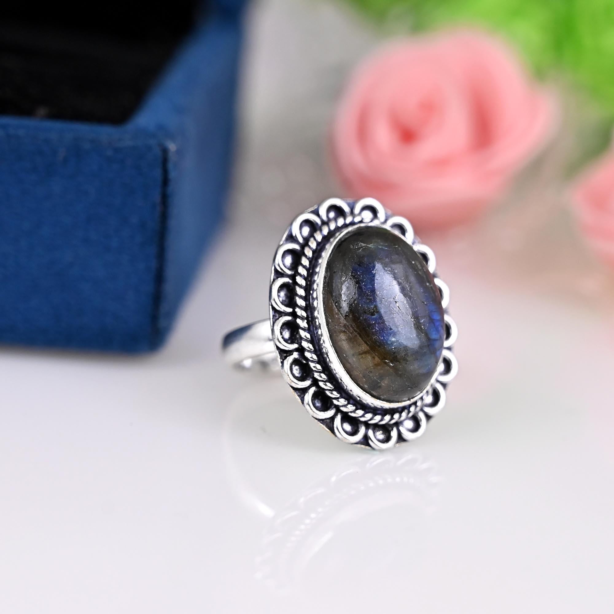 Natural Labradorite Ring, 925 Solid Sterling Silver Ring, Boho Ring, Oval Labradorite Ring, Ring for Women, Silver Ring, Designer Ring