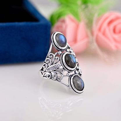 Labradorite Gemstone 925 Sterling Silver Filigree Butterfly Women Cocktail Ring, Boho Ring ,Unique Beautiful ring, Gift Ring